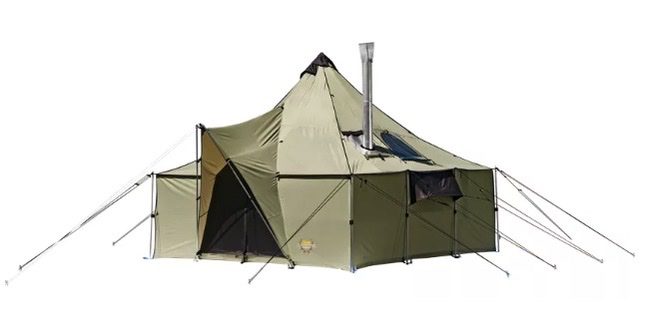 A few tents with a flag on top