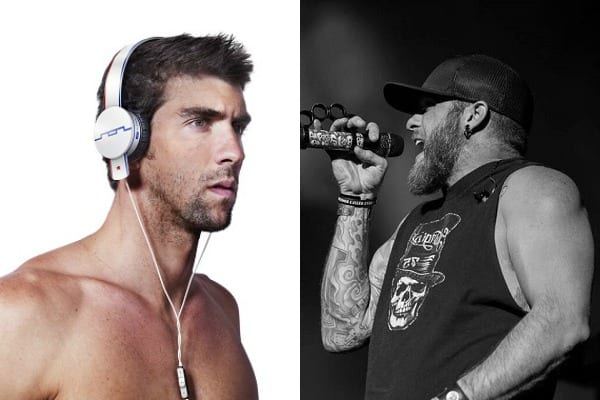 Michael Phelps with a beard and a microphone