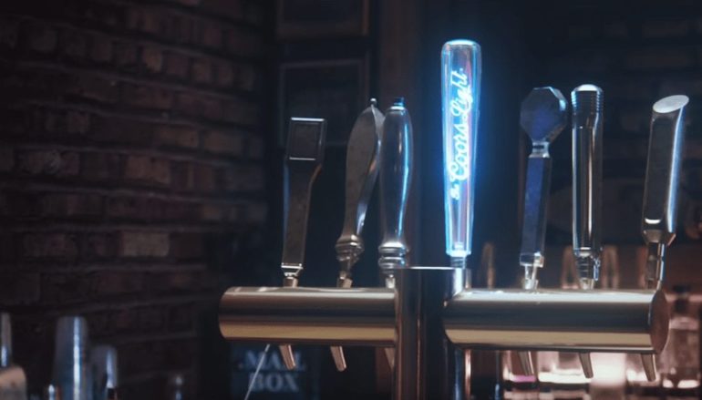 A bar with blue lights