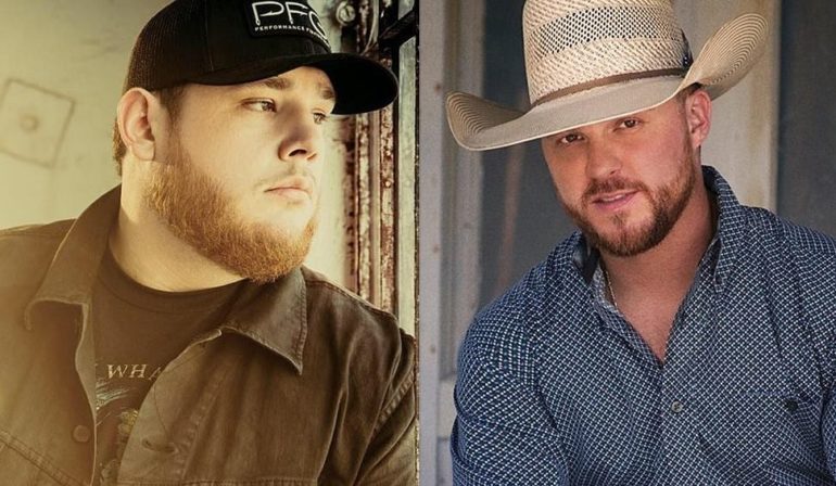A collage of Luke Combs wearing a hat and a man in a cowboy hat
