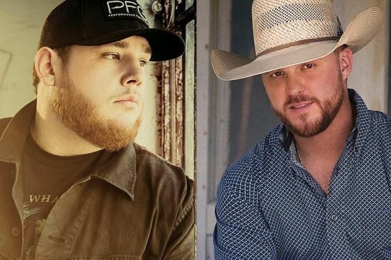 A collage of Luke Combs wearing a hat and a man in a cowboy hat