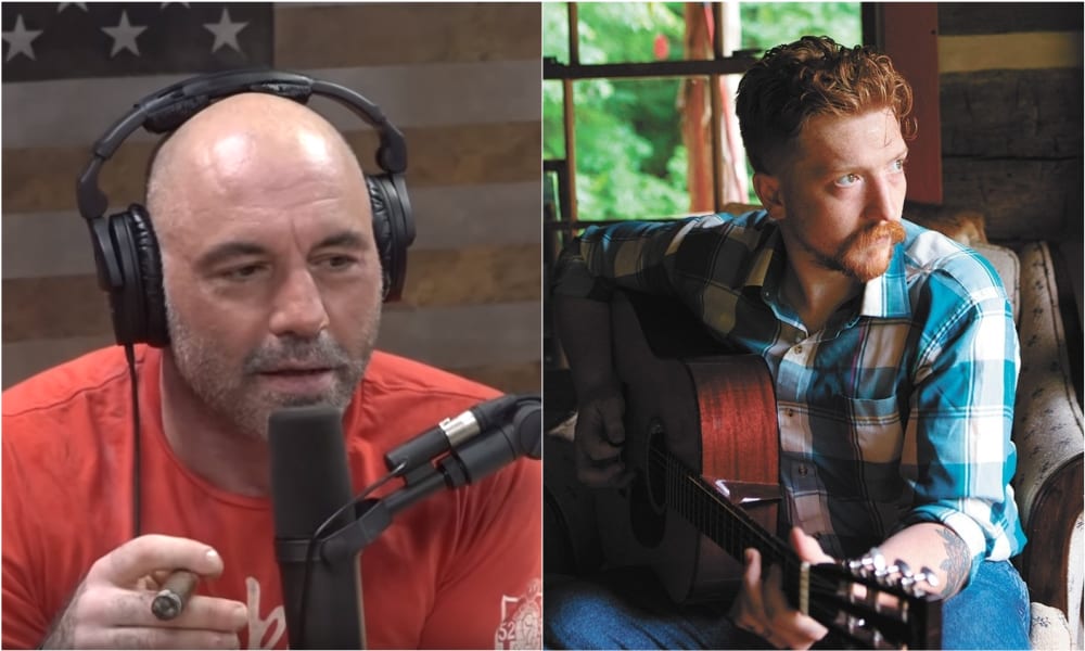 Joe Rogan et al. sitting next to each other and looking at the camera