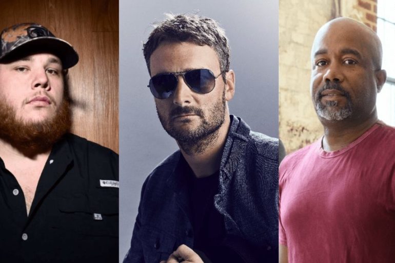 Eric Church, Luke Combs, Darius Rucker are posing for a picture