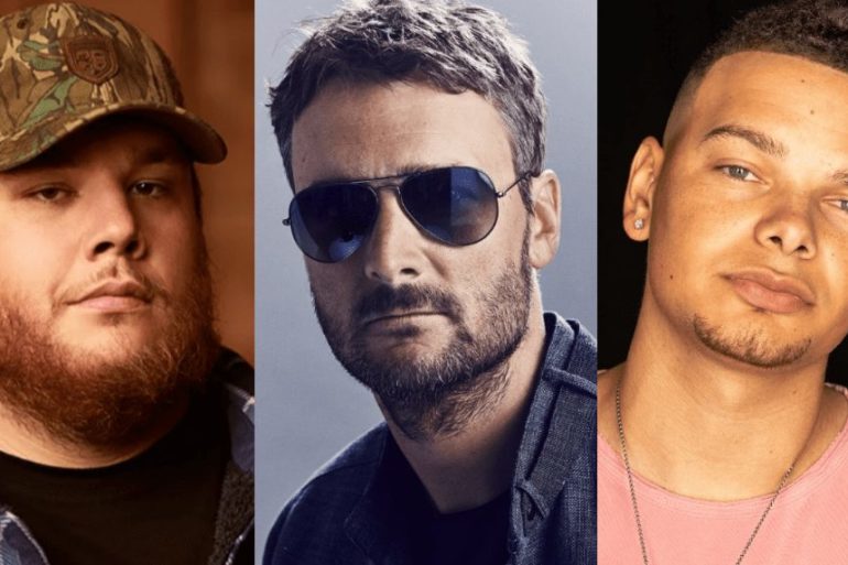 Eric Church, Kane Brown, Luke Combs are posing for a picture