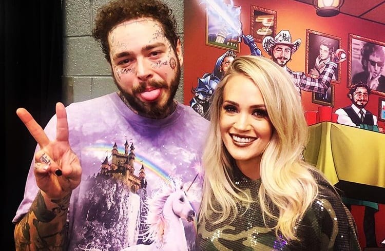 Post Malone, Carrie Underwood are posing for a picture