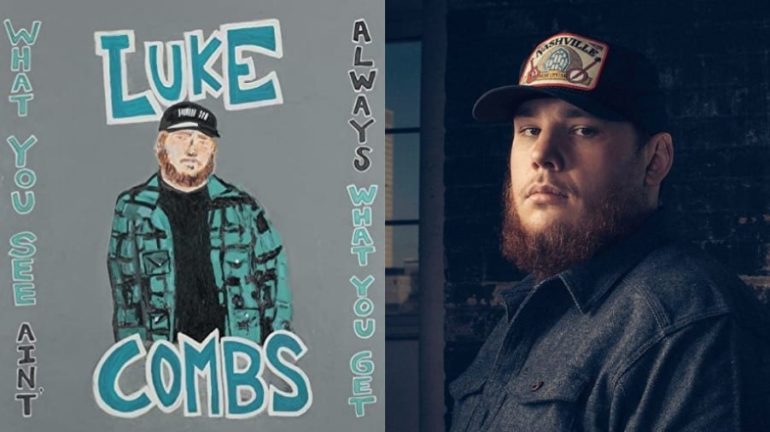 Luke Combs with a beard and a man in a hat