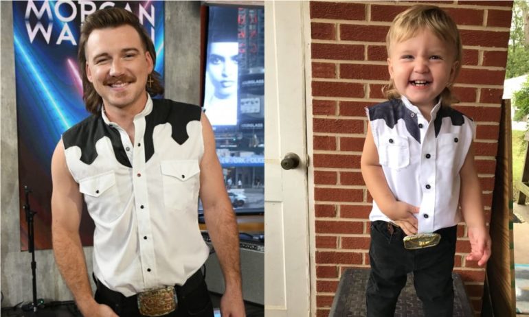 Morgan Wallen and a boy standing in front of a building