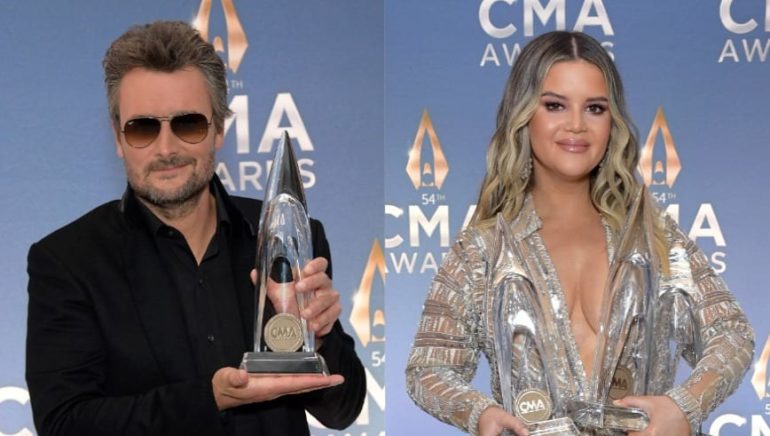 Eric Church, Maren Morris are posing for a picture