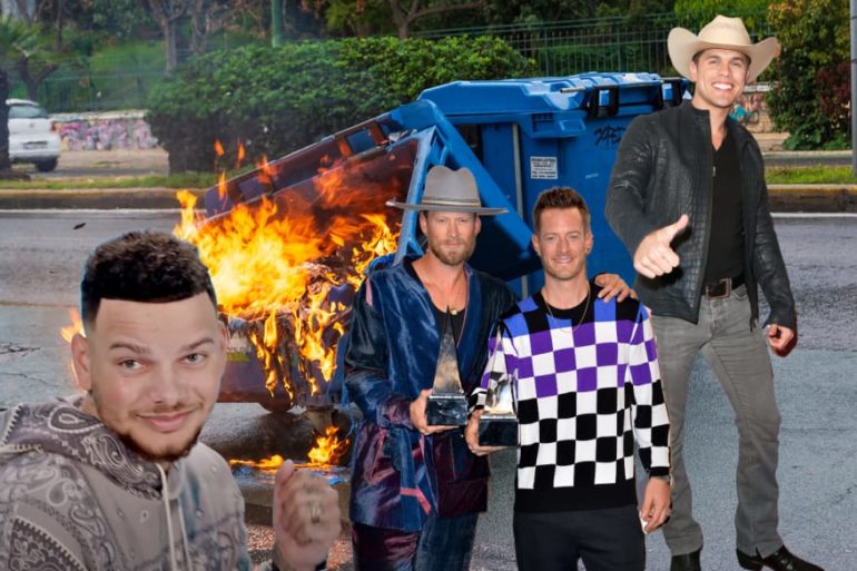Kane Brown, Dustin Lynch, Tyler Hubbard, Brian Kelley are posing for a picture