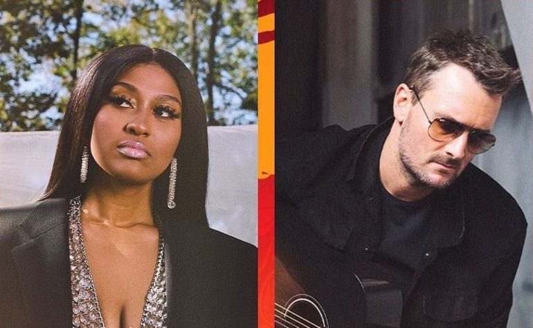 Jazmine Sullivan, Eric Church are posing for a picture