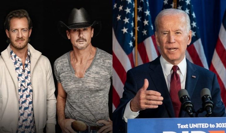 Joe Biden, Tim McGraw, Tyler Hubbard are posing for a picture