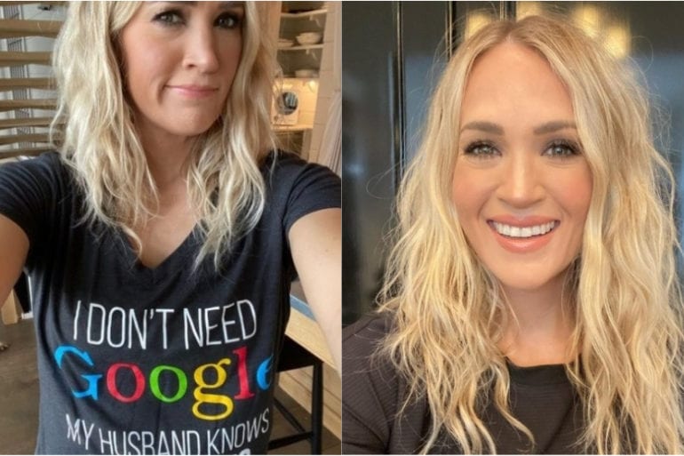Carrie Underwood smiling and taking a selfie