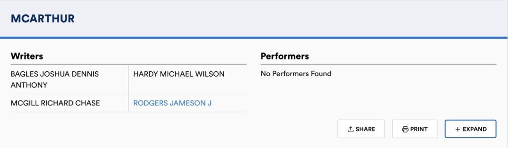 ASCAP McArthur credits
