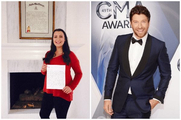 Brett Eldredge and woman holding a certificate