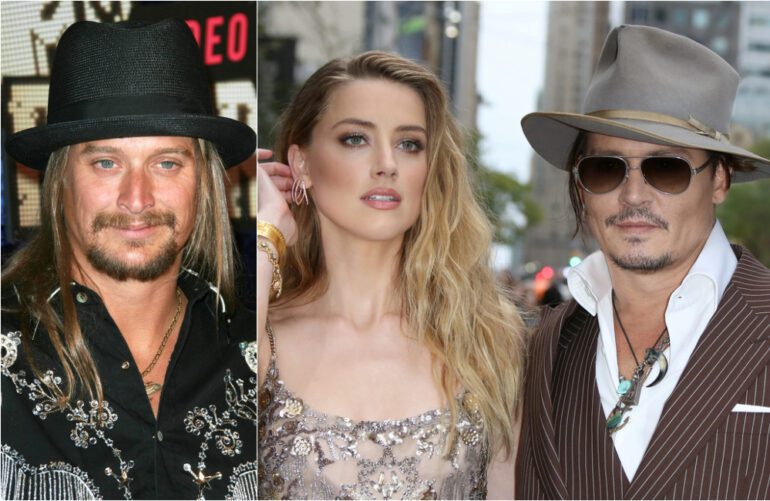 Johnny Depp, Kid Rock, Amber Heard posing for the camera