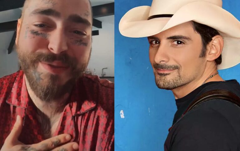Post Malone, Brad Paisley are posing for a picture