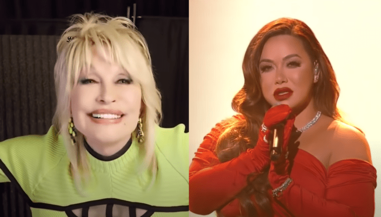 Dolly Parton, Chiquis Marin Rivera are posing for a picture