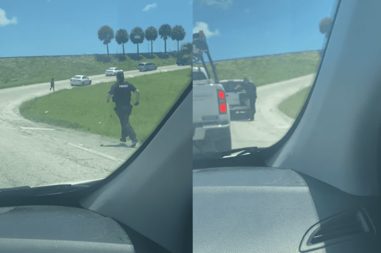 A person standing on a road