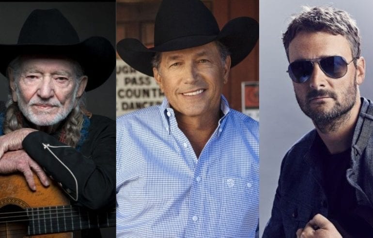 Eric Church, George Strait, Willie Nelson are posing for a picture