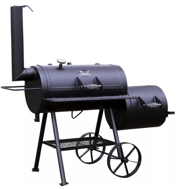 A black and white barbecue grill