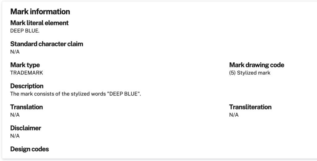 Deep Blue trademark