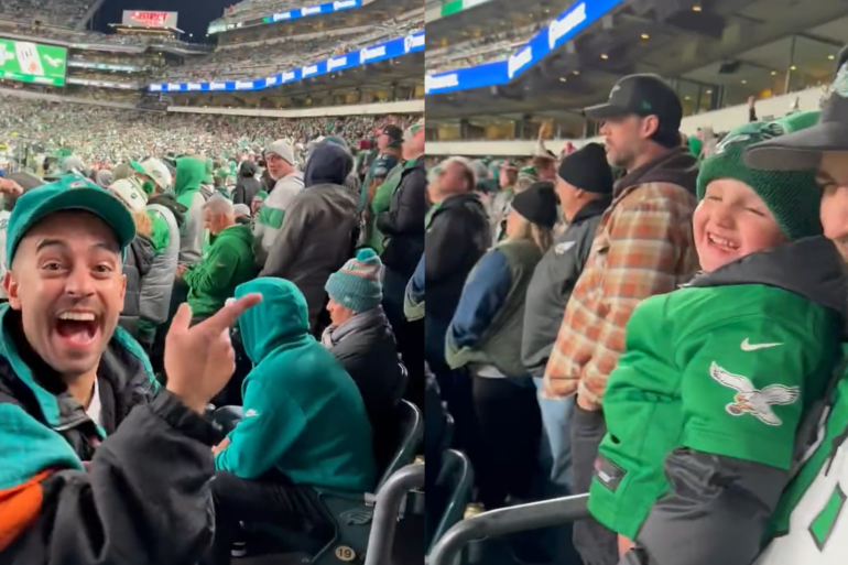 Eagles fan flips the bird