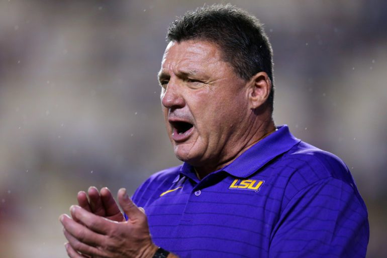 Ed Orgeron with his mouth open