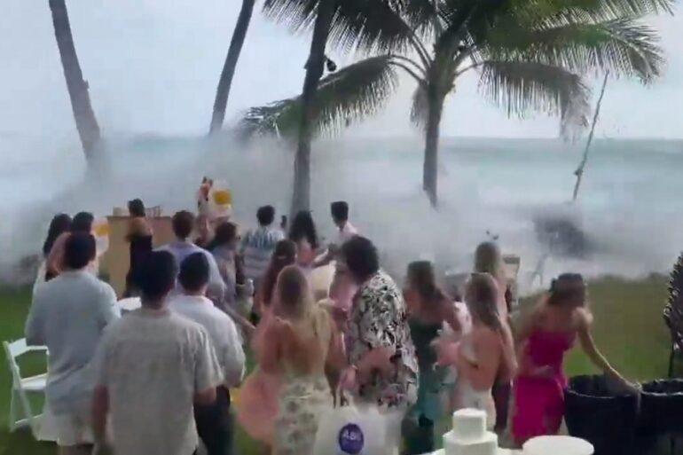 A group of people at a beach