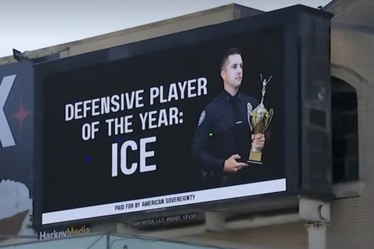 ICE billboard Super Bowl
