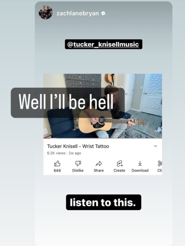 Tucker Knisell Zach Bryan IG Story