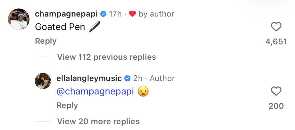Drake Ella Langley IG Comment