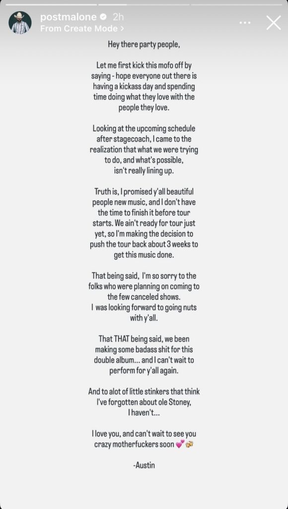 Post Malone Instagram statement