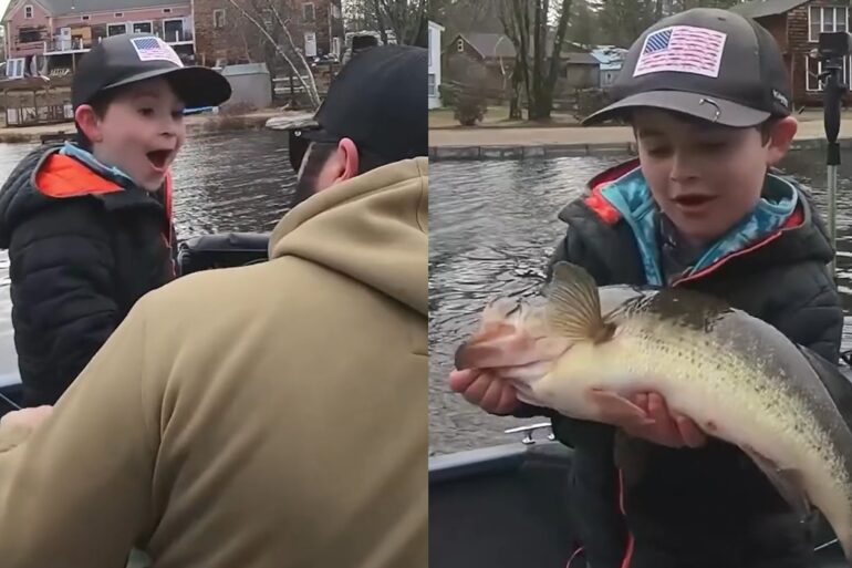 Kid lands big bass