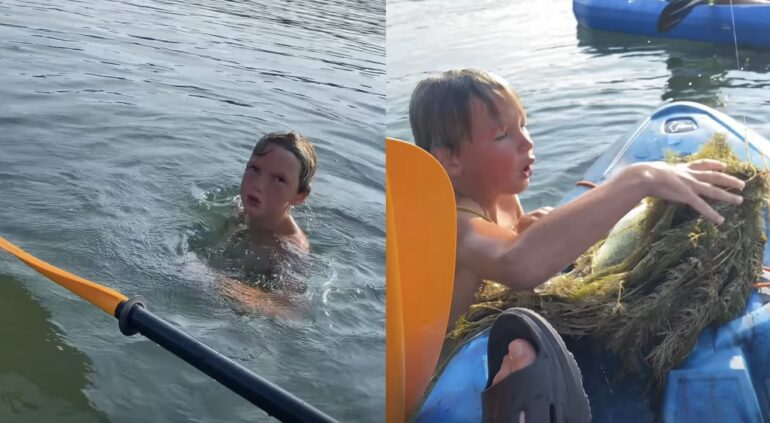 Kid dives for bass