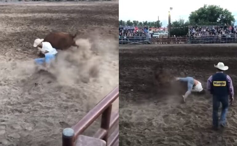 A person in a cowboy hat working on a rodeo