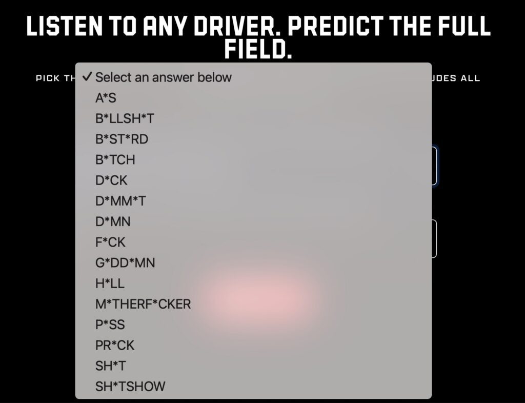 NASCAR Swear Jar