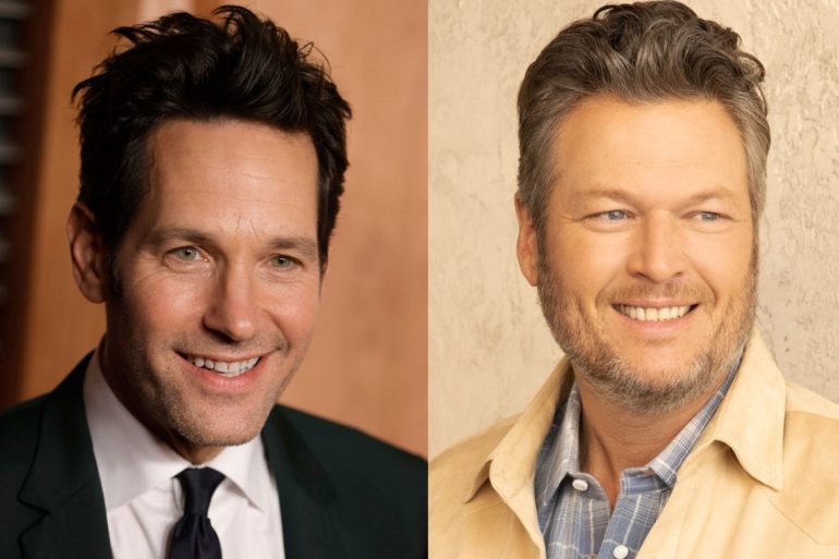 Paul Rudd, Blake Shelton country music are posing for a picture