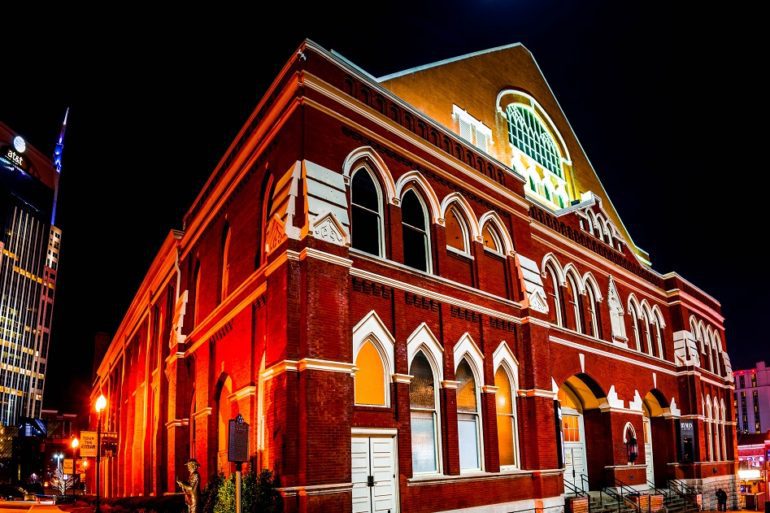Ryman Auditorium with lights on