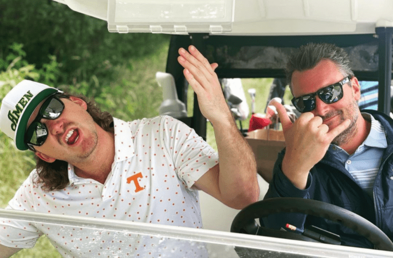 Morgan Wallen and Eric Church in a golf cart