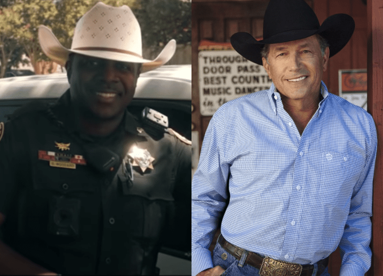 George Strait in a cowboy hat next to a man in a cowboy hat