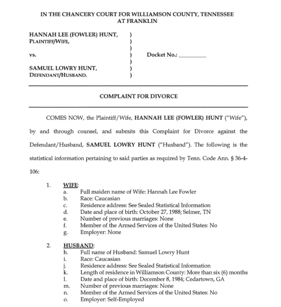 Sam Hunt Divorce Complaint 1 Whiskey Riff