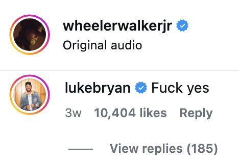 Luke Bryan Wheeler Walker Jr Instagram comment