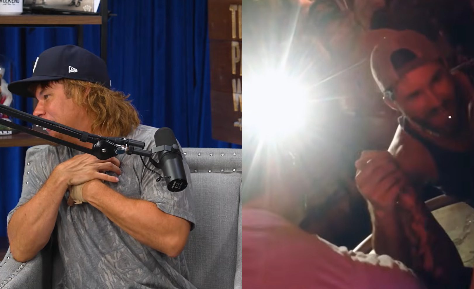 Theo Von Has Priceless Reaction To Watching Video Of Riley Green Breaking A Guy's Arm At Flora-Bama