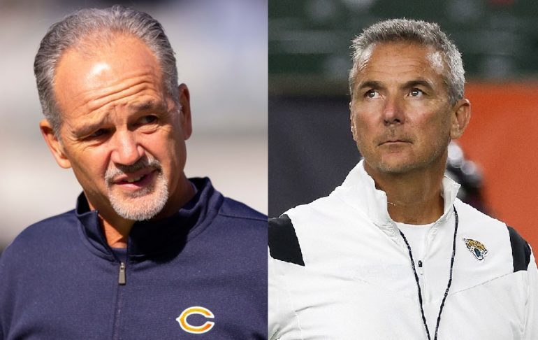 Chuck Pagano, Urban Meyer are posing for a picture