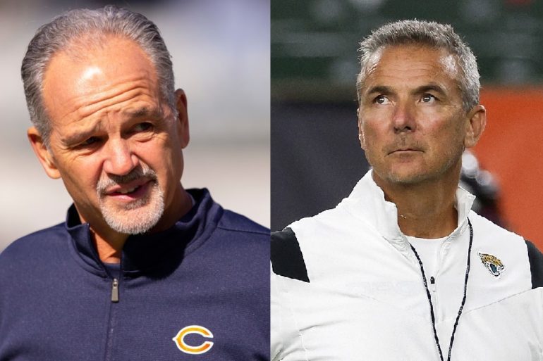 Chuck Pagano, Urban Meyer are posing for a picture
