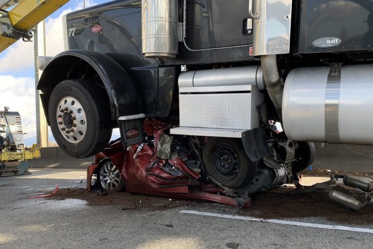 A truck with a large flatbed