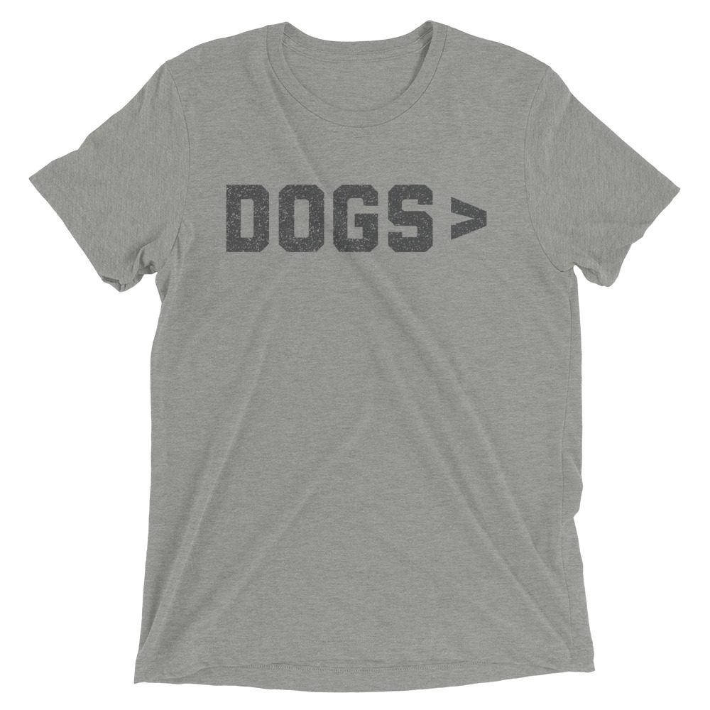 A grey t-shirt with a logo on it