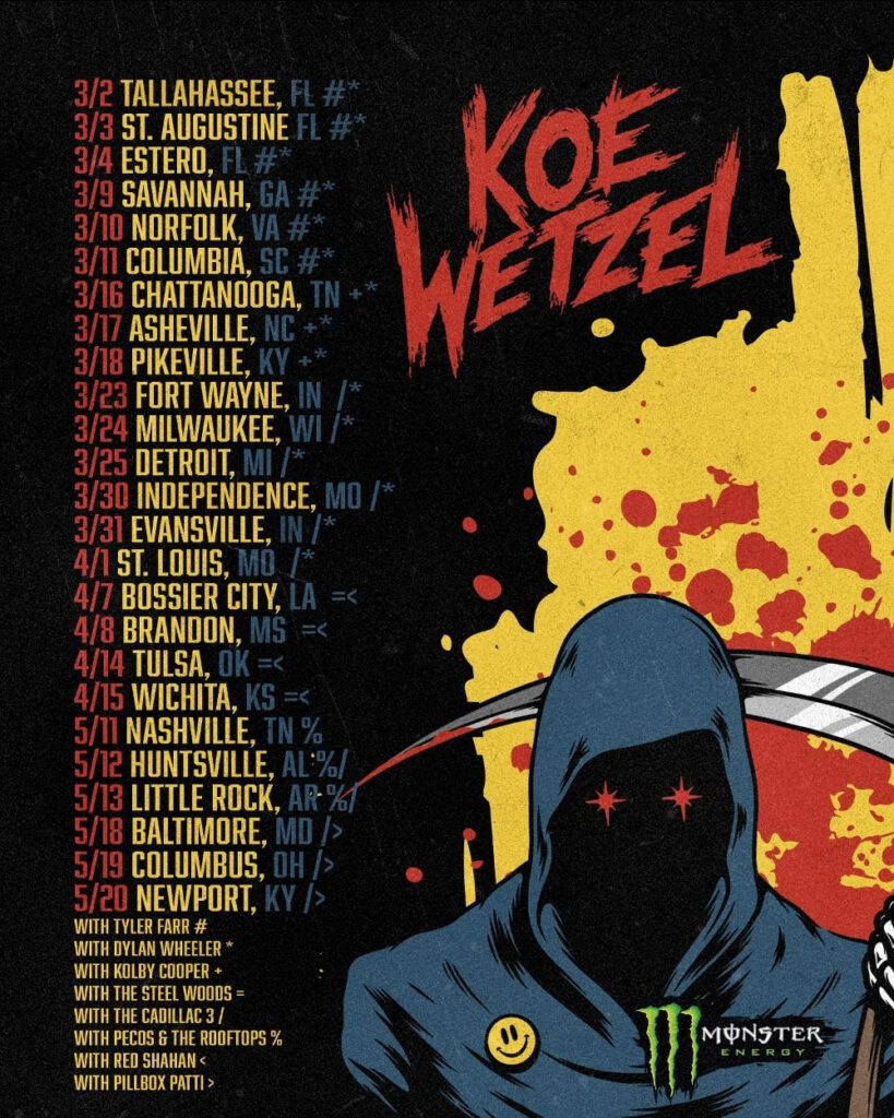 Koe Wetzel country music tour poster