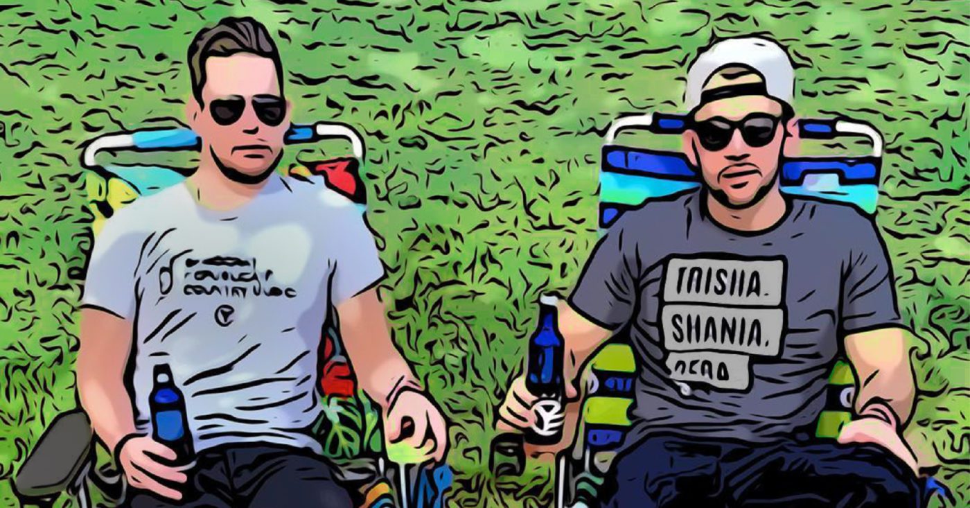 Two men wearing sunglasses, whiskey riff raff podcast